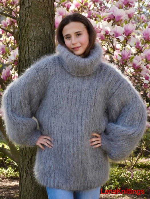 Mohair Sweater Thick Gray Handmade Handknitted by Lanaknittings - Image 6