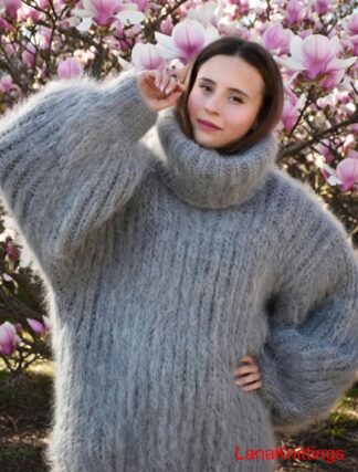 Mohair Sweater Thick Gray Handmade Handknitted by Lanaknittings