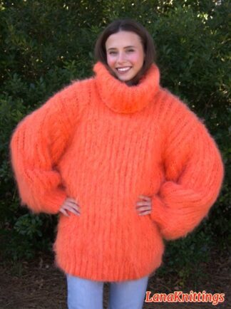 Mohair Sweater Thick Orange Handmade Handknitted by Lanaknittings