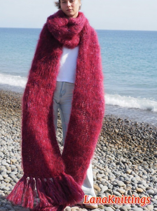 Mohair Scarf Burgundy HandKnitted by LanaKnittings - Image 5