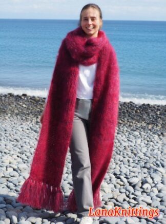 Mohair Scarf Burgundy  HandKnitted by LanaKnittings