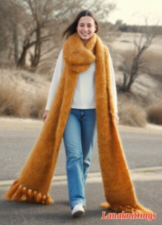 Mohair Scarf Off Orange HandKnitted by LanaKnittings