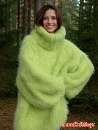 Light Green Mohair Sweater Thick Oversize Handmade Handknitted by Lanaknittings