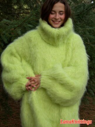 Light Green Mohair Sweater Thick Oversize Handmade Handknitted by Lanaknittings