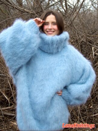 Mohair Sweater Thick Oversize Light Blue Handmade Handknitted by Lanaknittings