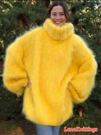 Yellow Mohair Sweater Thick Oversize Handmade Handknitted by Lanaknittings
