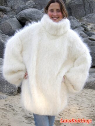 White Mohair Sweater Thick Oversize Handmade Handknitted by Lanaknittings
