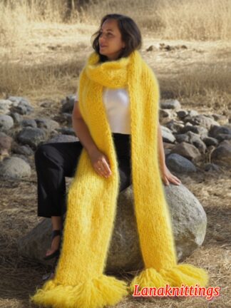 Mohair Scarf Yellow HandKnitted by LanaKnittings