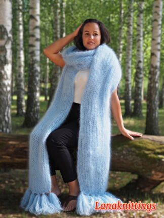Mohair Scarf Light Blue HandKnitted by LanaKnittings