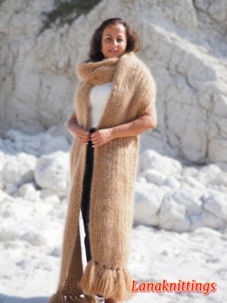 Mohair Scarf Gray Beige HandKnitted by LanaKnittings
