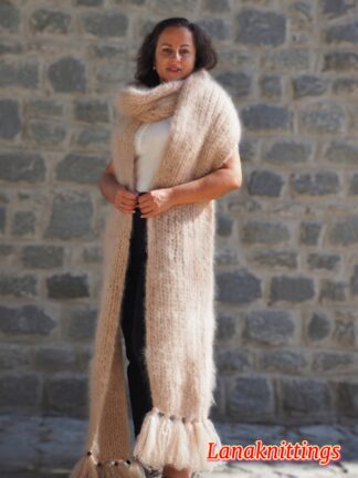 Mohair Scarf Powder Beige HandKnitted by LanaKnittings