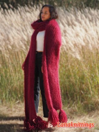 Mohair Scarf Dark Red HandKnitted by LanaKnittings