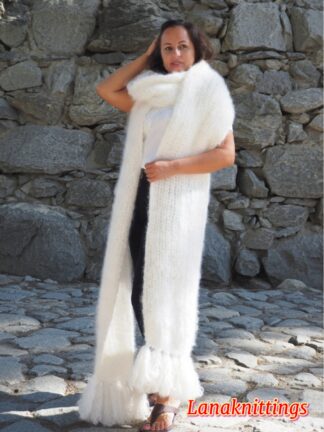 Mohair Scarf White HandKnitted by LanaKnittings