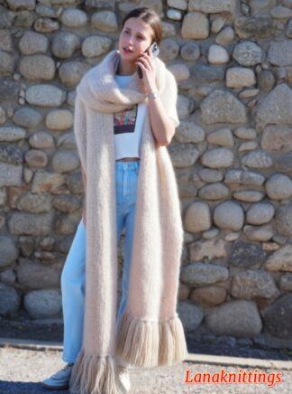 Mohair Scarf Powder Beige HandKnitted by LanaKnittings