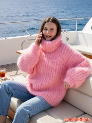 Mohair Sweater Thick Oversize Pink Handmade Handknitted Lanaknittings