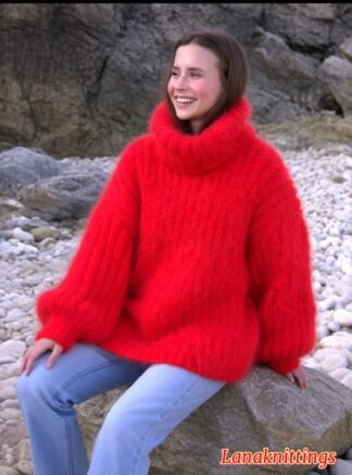 Mohair Sweater Thick Oversize Red Handmade Handknitted Lanaknittings