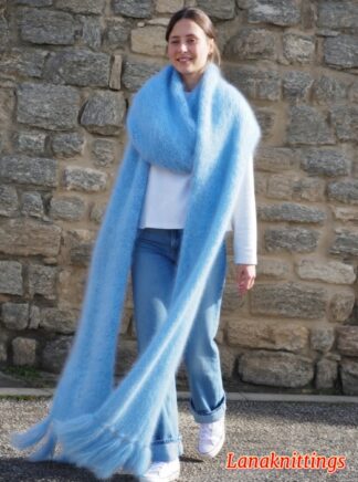 Mohair Scarf Light Blue HandKnitted by LanaKnittings