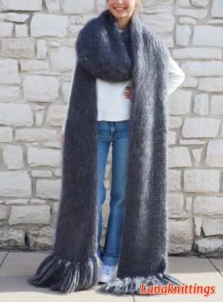 Mohair Scarf Carbon Gray HandKnitted by LanaKnittings