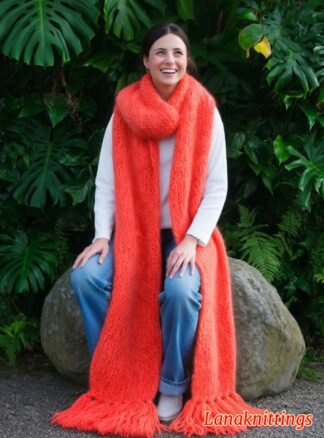 Mohair Scarf Coral Orange HandKnitted by LanaKnittings