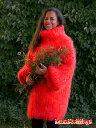 Coral Longhair Mohair Sweater Thick Handmade Handknitted by Lanaknittings