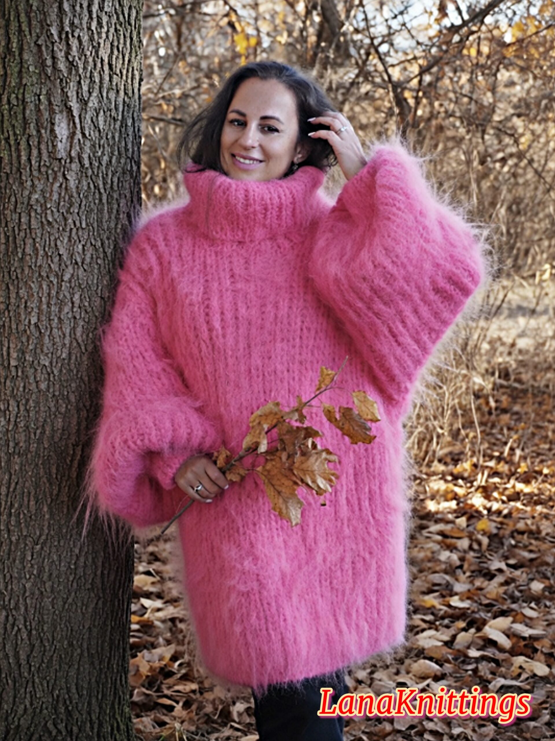 Pink Longhair Mohair Sweater Thick Handmade Handknitted by Lanaknittings - Image 10