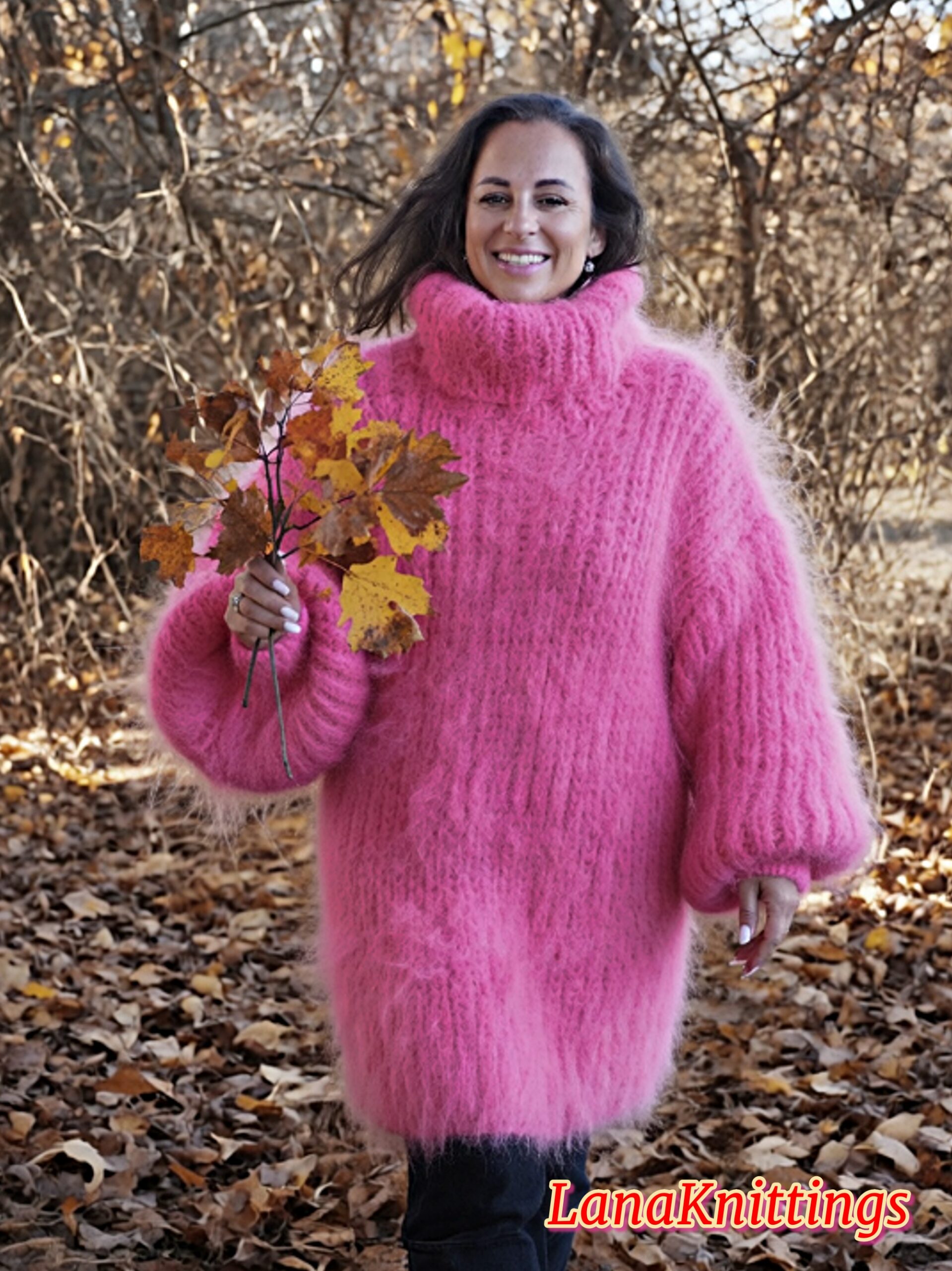 Pink Longhair Mohair Sweater Thick Handmade Handknitted by Lanaknittings