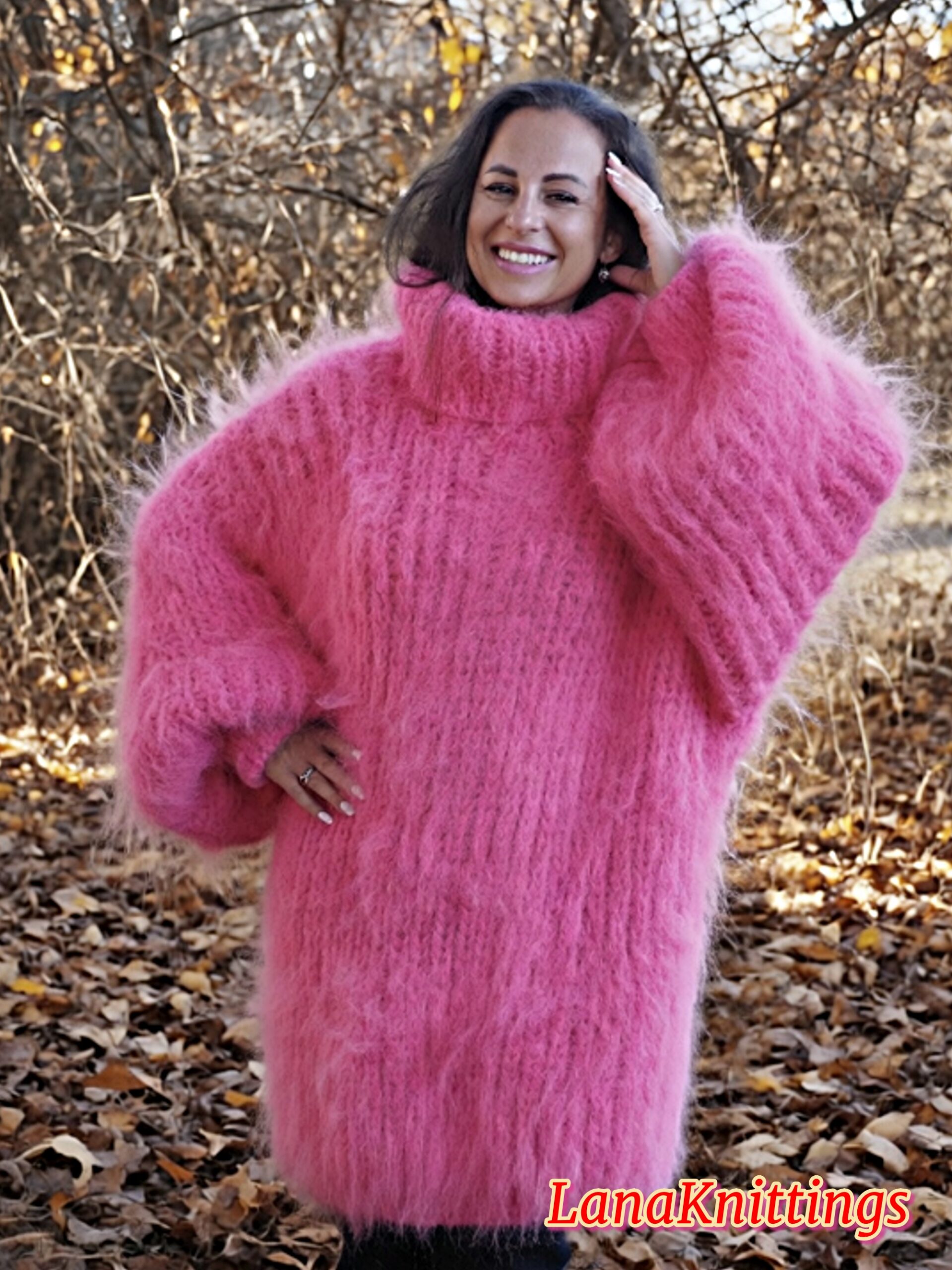 Pink Longhair Mohair Sweater Thick Handmade Handknitted by Lanaknittings - Image 11