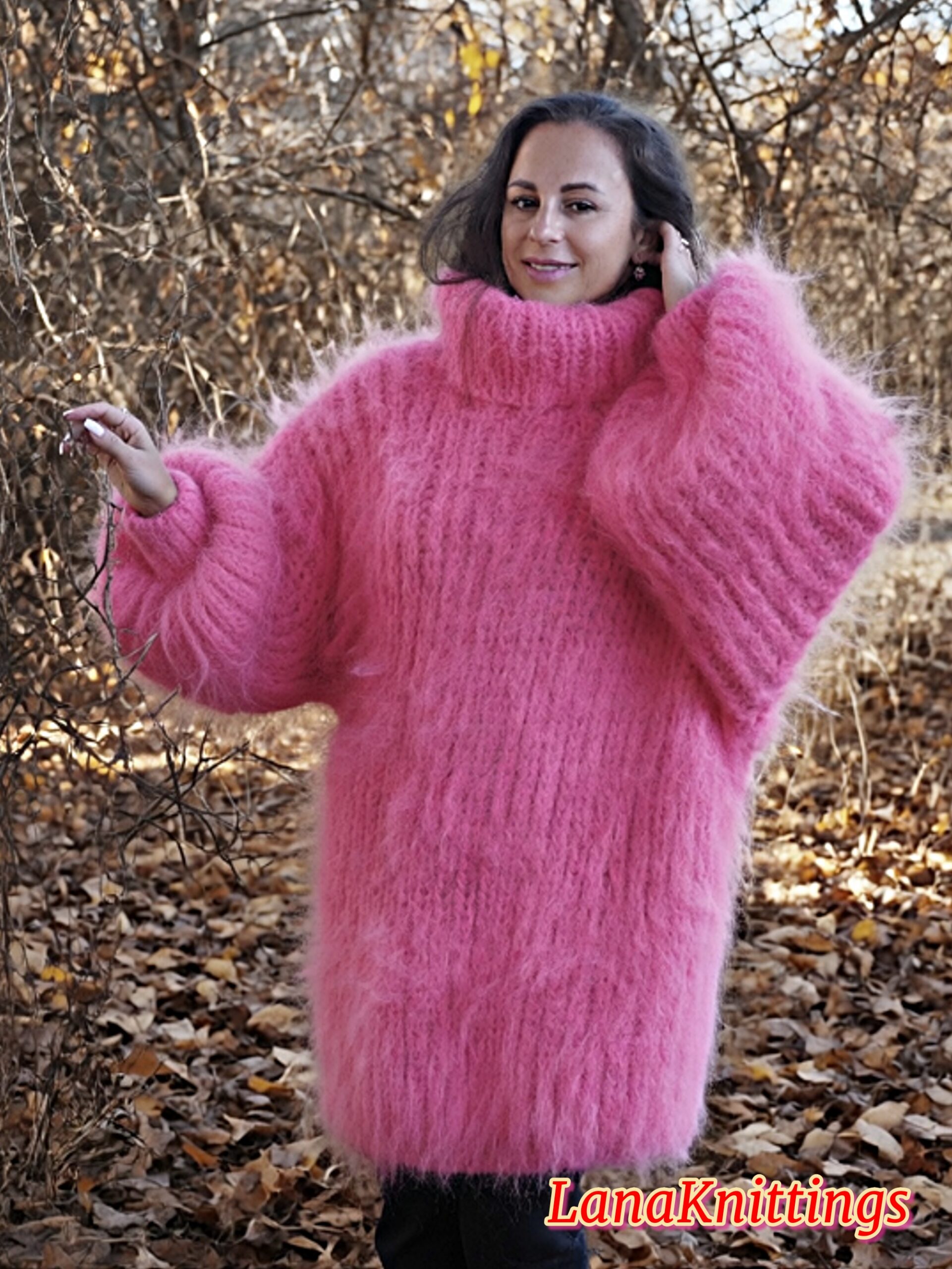 Pink Longhair Mohair Sweater Thick Handmade Handknitted by Lanaknittings - Image 12