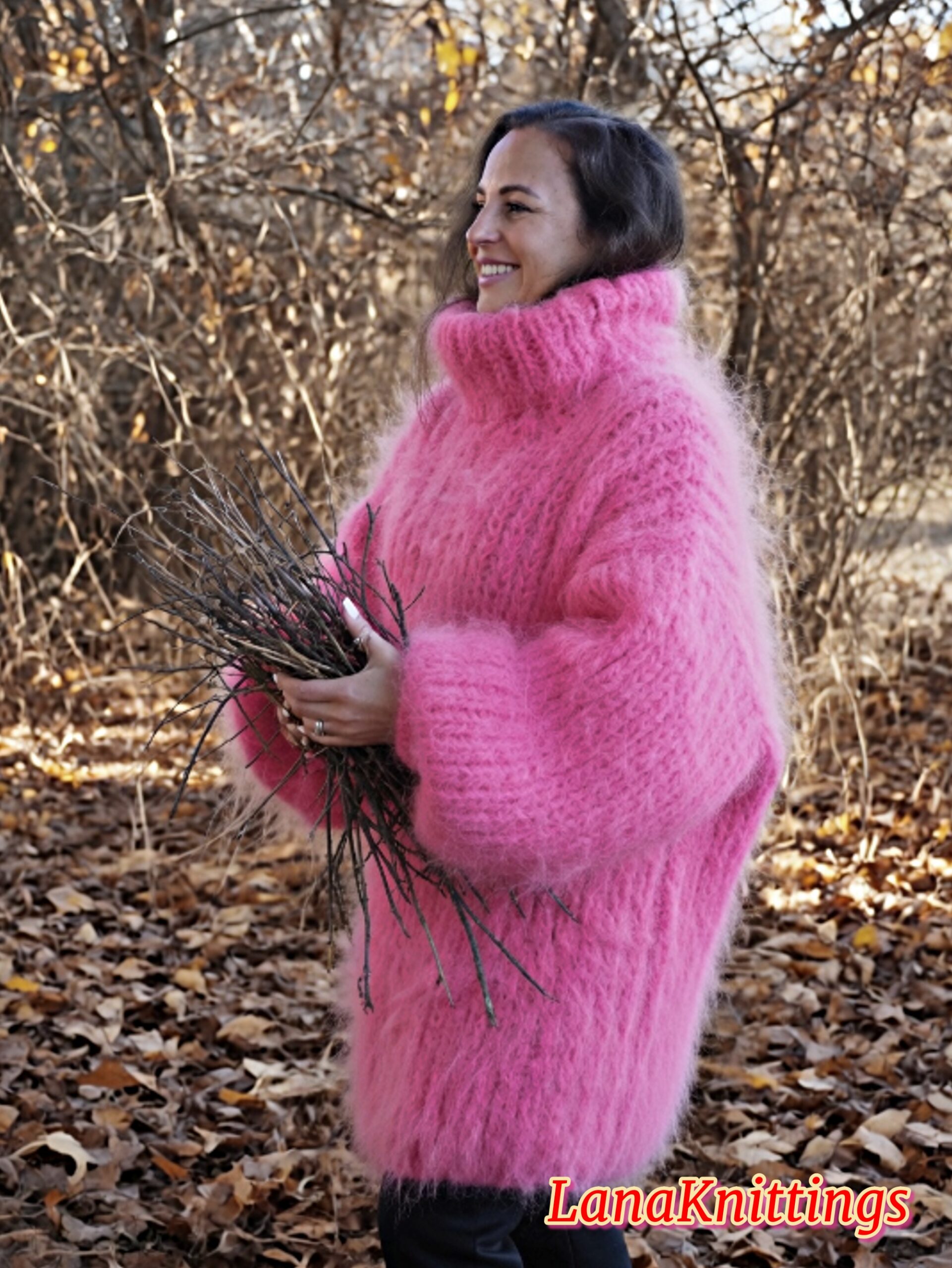 Pink Longhair Mohair Sweater Thick Handmade Handknitted by Lanaknittings - Image 3