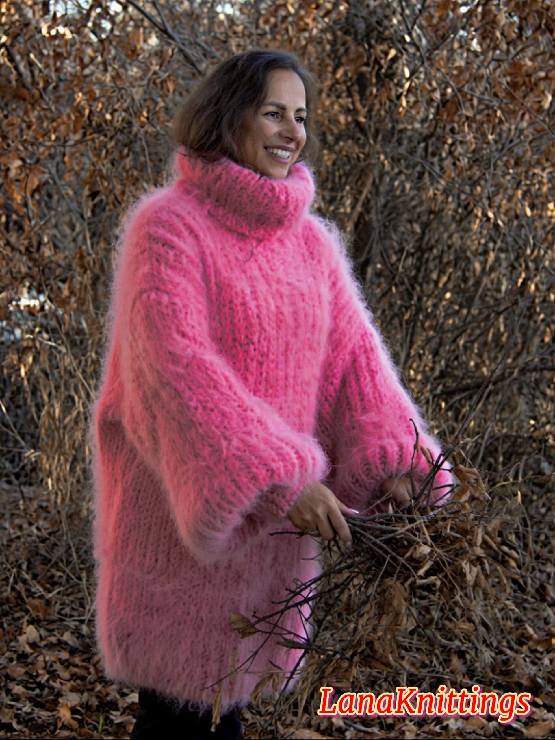 Pink Longhair Mohair Sweater Thick Handmade Handknitted by Lanaknittings - Image 8
