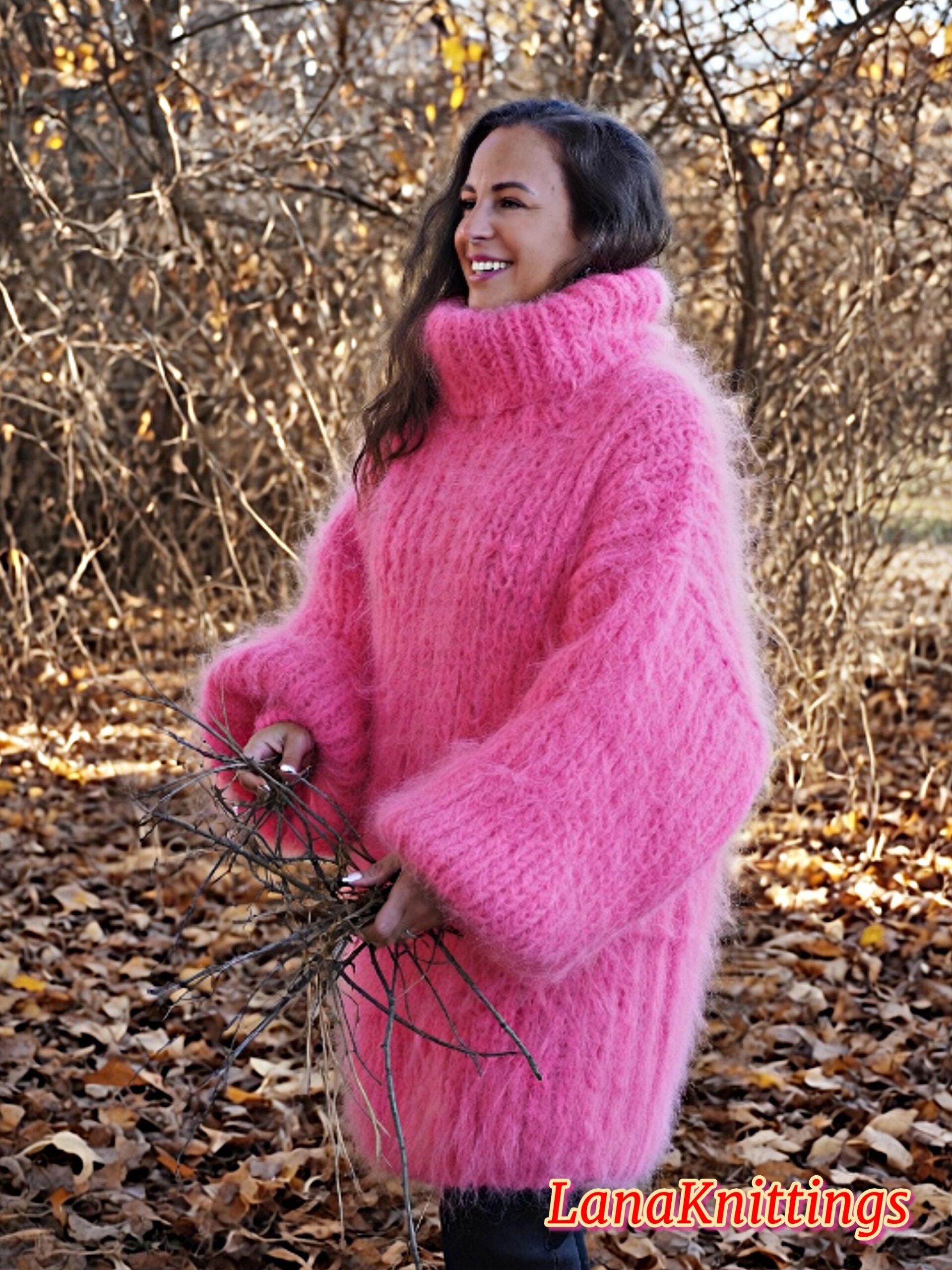 Pink Longhair Mohair Sweater Thick Handmade Handknitted by Lanaknittings - Image 7