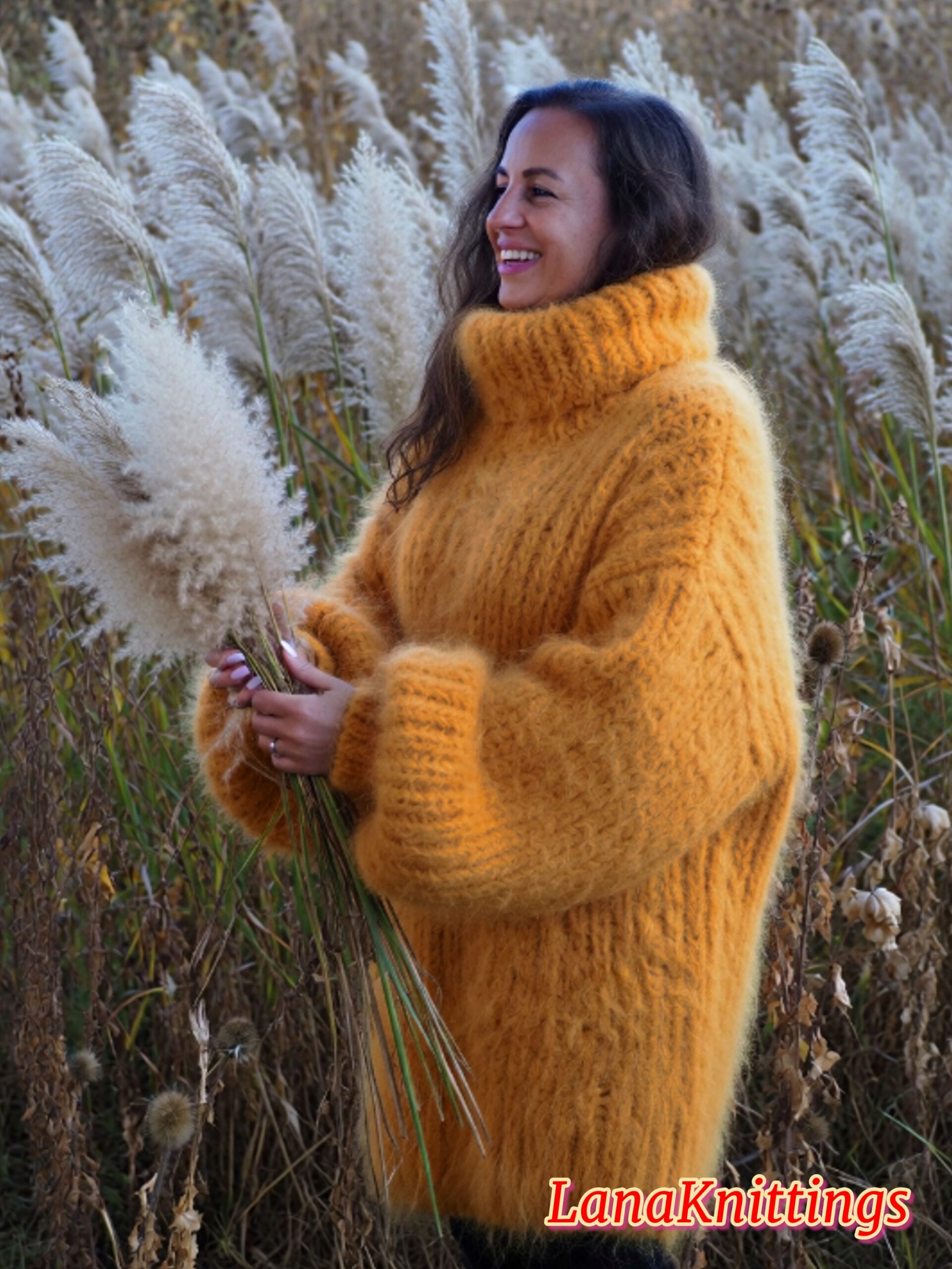 Off Orange Longhair Mohair Sweater Thick Handmade Handknitted by Lanaknittings - Image 9