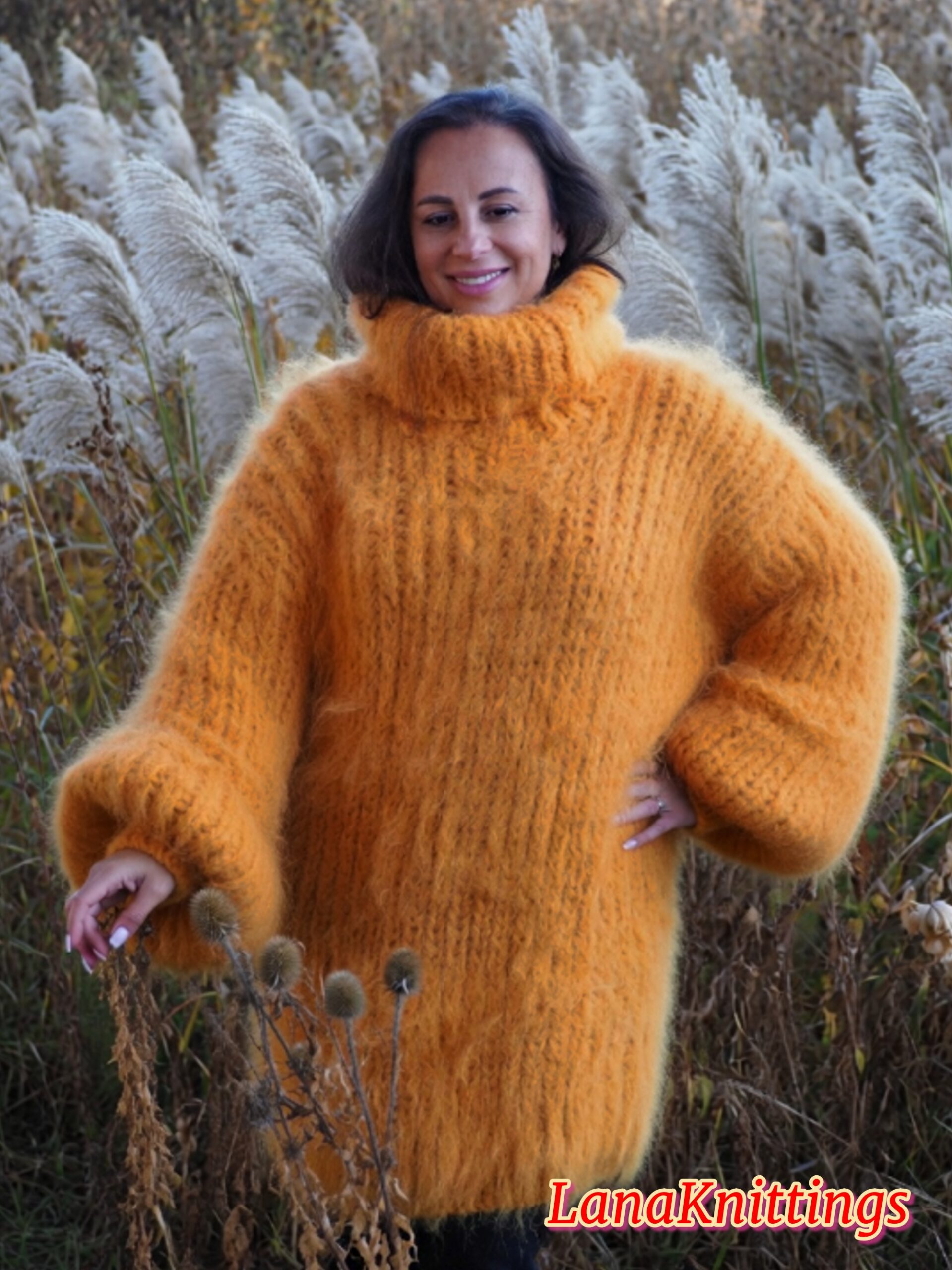 Off Orange Longhair Mohair Sweater Thick Handmade Handknitted by Lanaknittings - Image 10