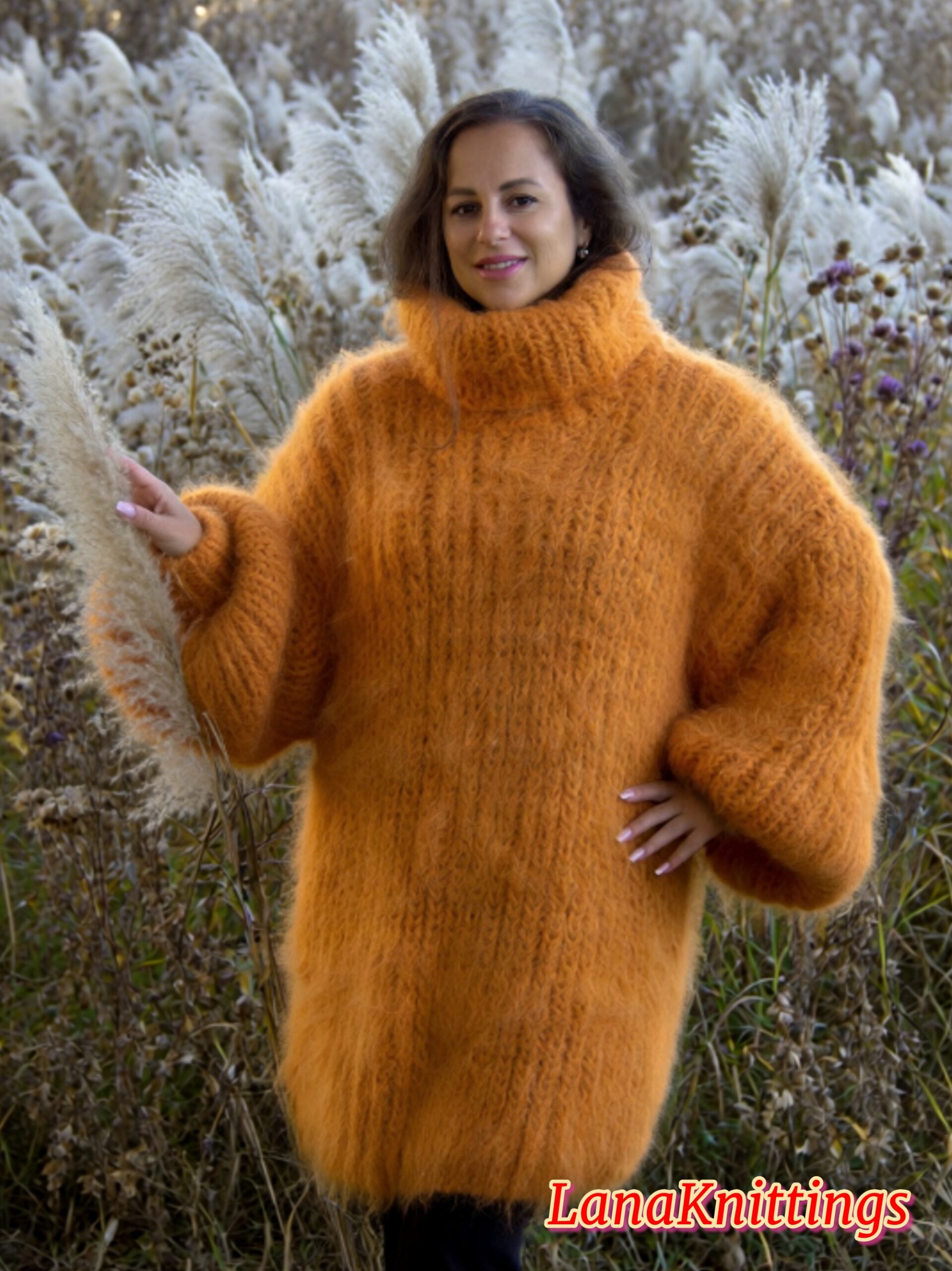 Off Orange Longhair Mohair Sweater Thick Handmade Handknitted by Lanaknittings - Image 11