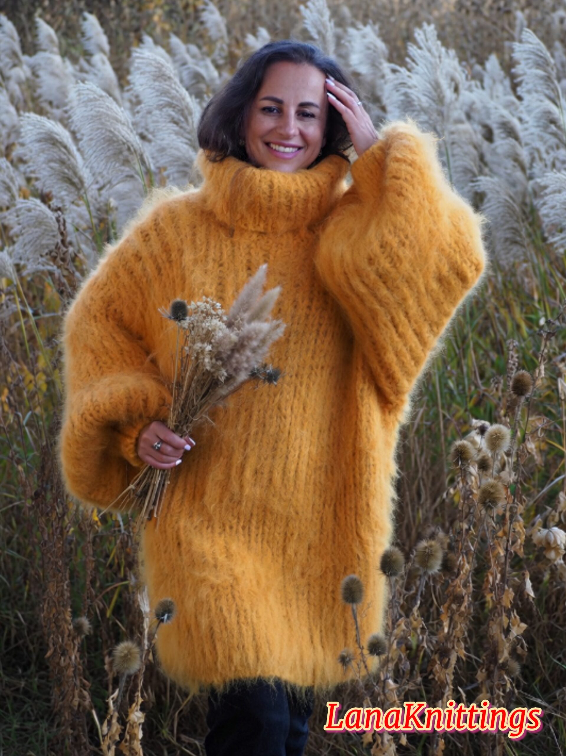 Off Orange Longhair Mohair Sweater Thick Handmade Handknitted by Lanaknittings - Image 6