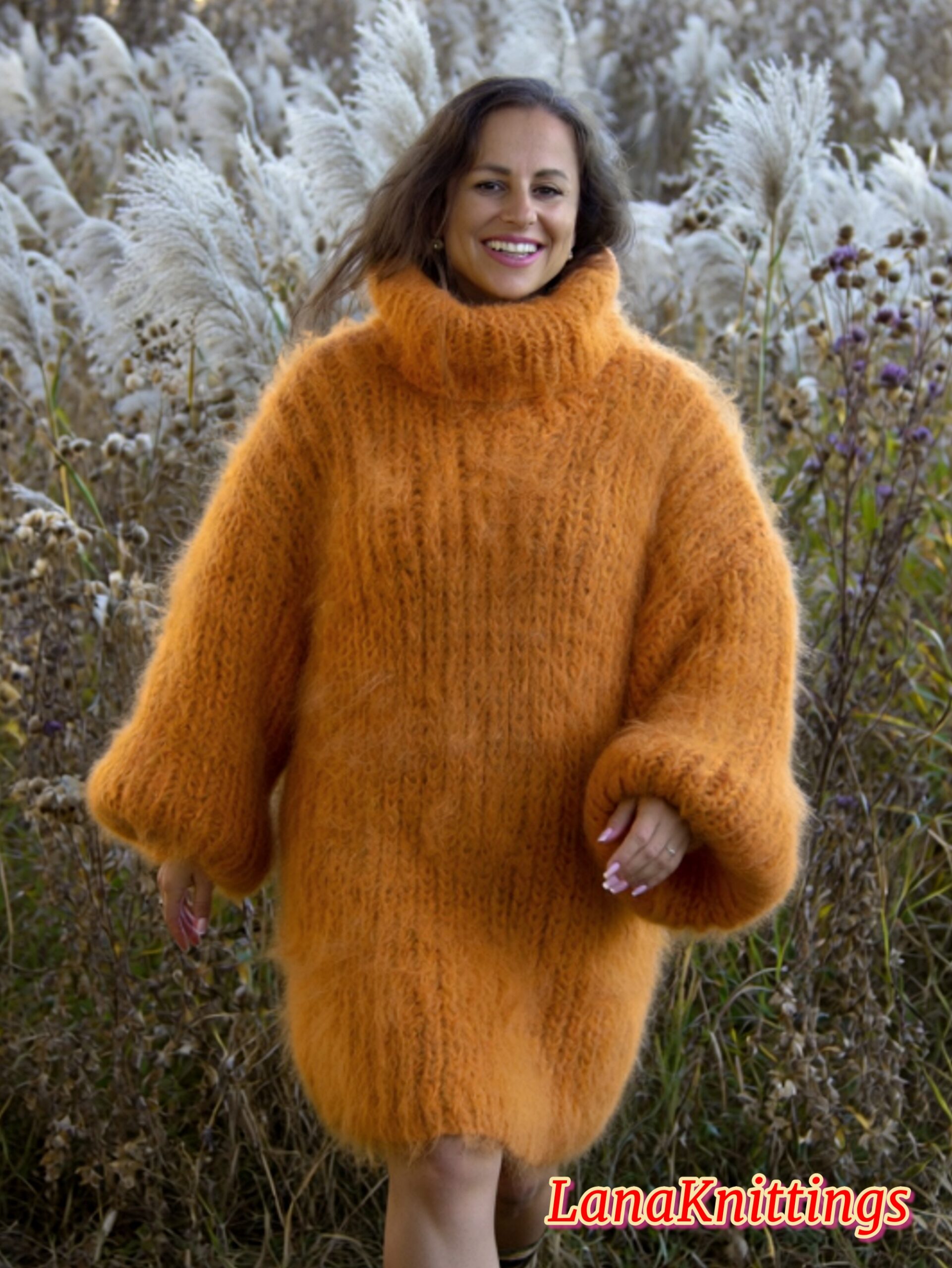 Off Orange Longhair Mohair Sweater Thick Handmade Handknitted by Lanaknittings - Image 12
