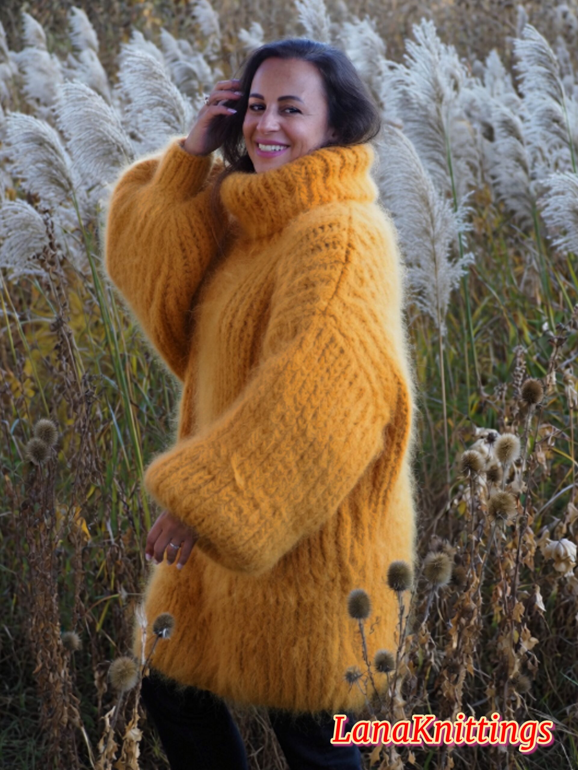 Off Orange Longhair Mohair Sweater Thick Handmade Handknitted by Lanaknittings