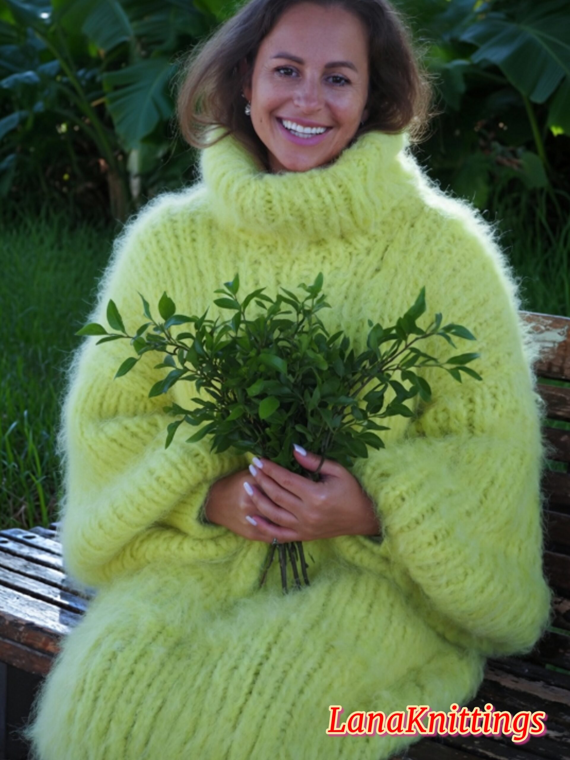 Apple Green Longhair Mohair Sweater Thick Handmade Handknitted by Lanaknittings - Image 10