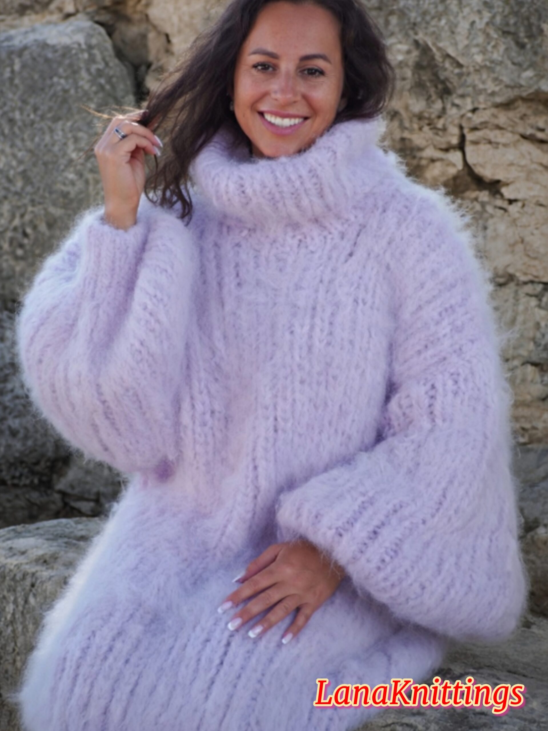 Light Purple Longhair Mohair Sweater Thick Handmade Handknitted by Lanaknittings