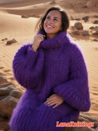 Purple Longhair Mohair Sweater Thick Handmade Handknitted by Lanaknittings