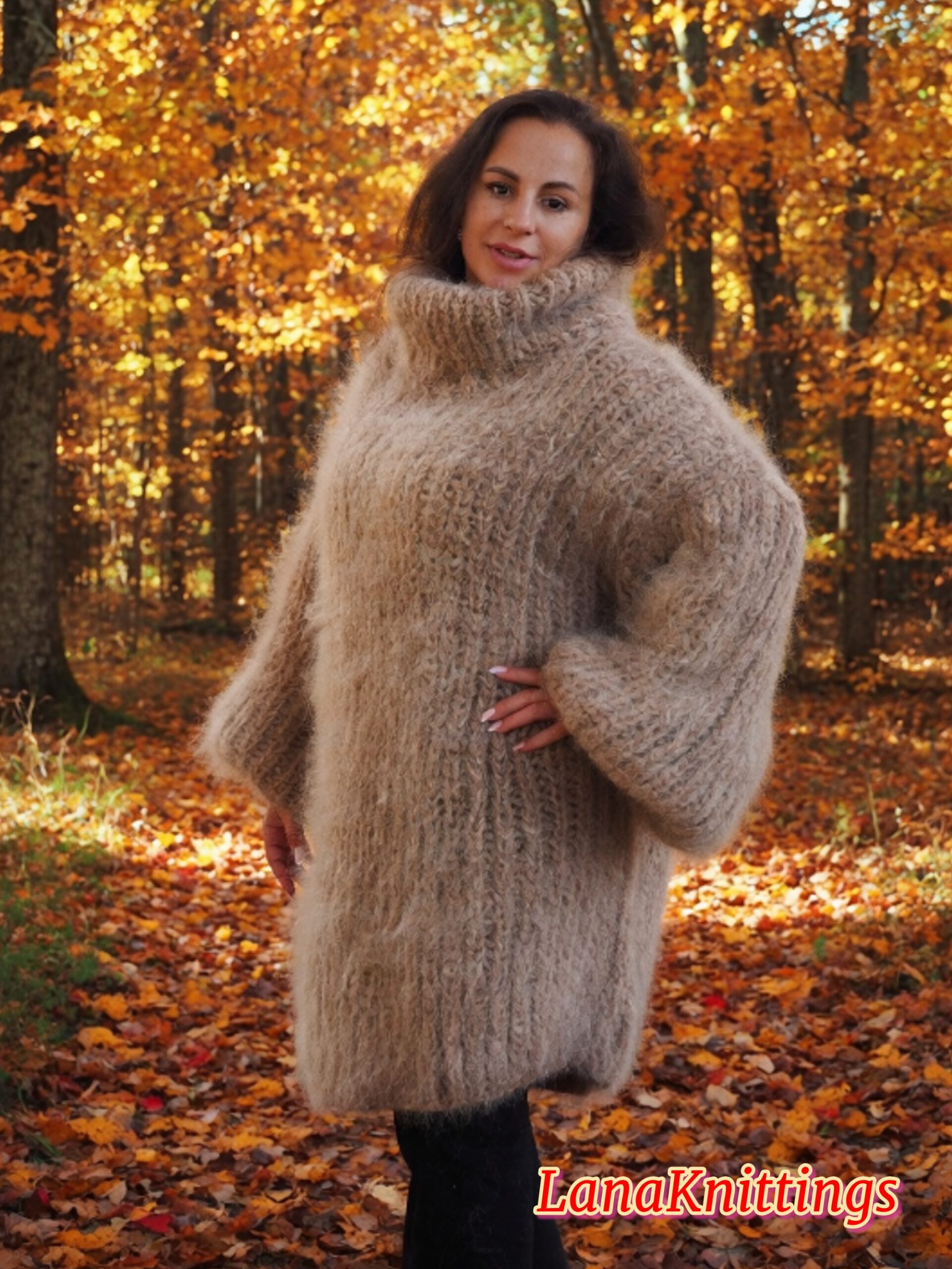 Camel Beige Longhair Mohair Sweater Thick Handmade Handknitted by Lanaknittings - Image 6
