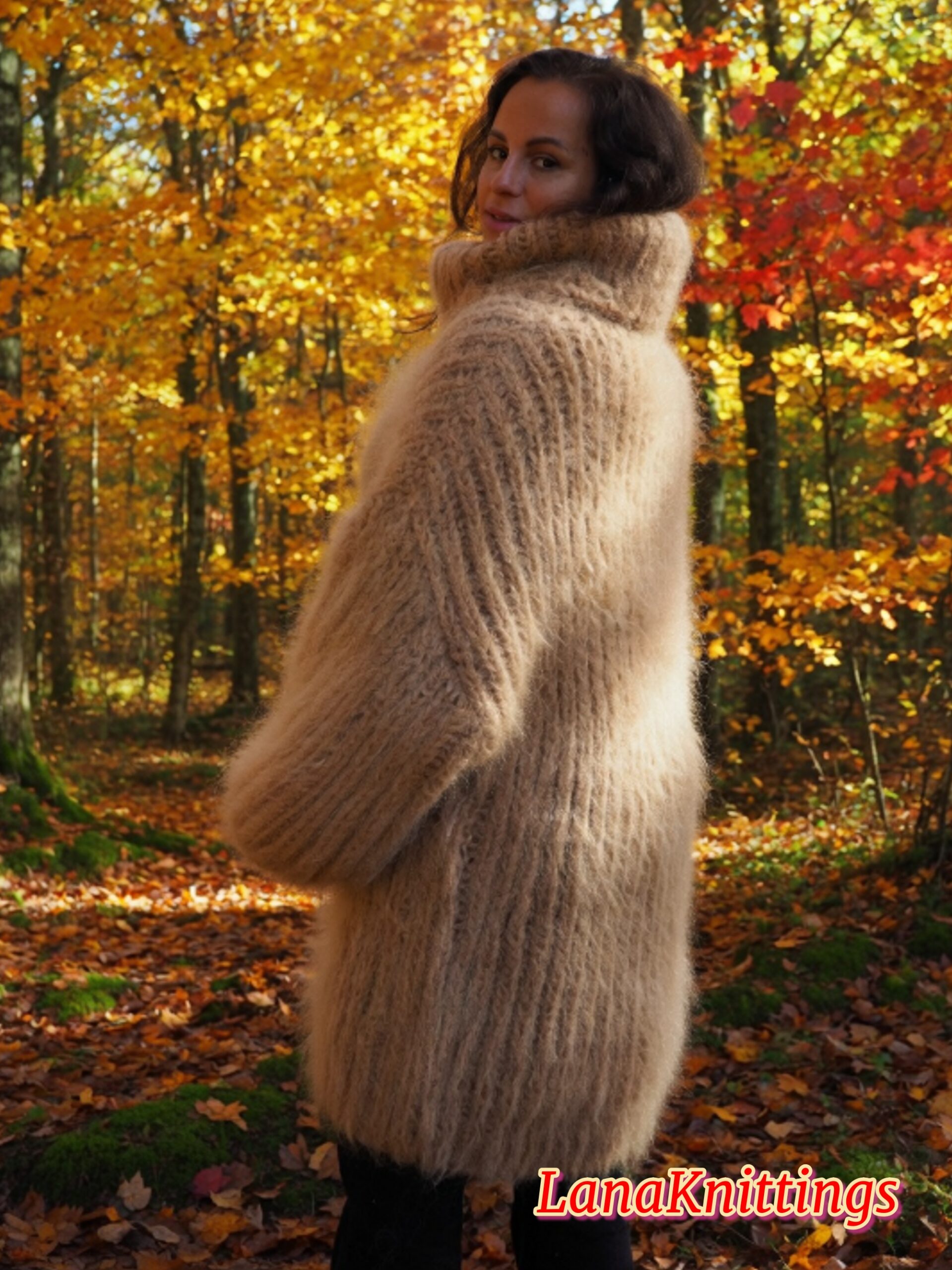 Camel Beige Longhair Mohair Sweater Thick Handmade Handknitted by Lanaknittings - Image 8