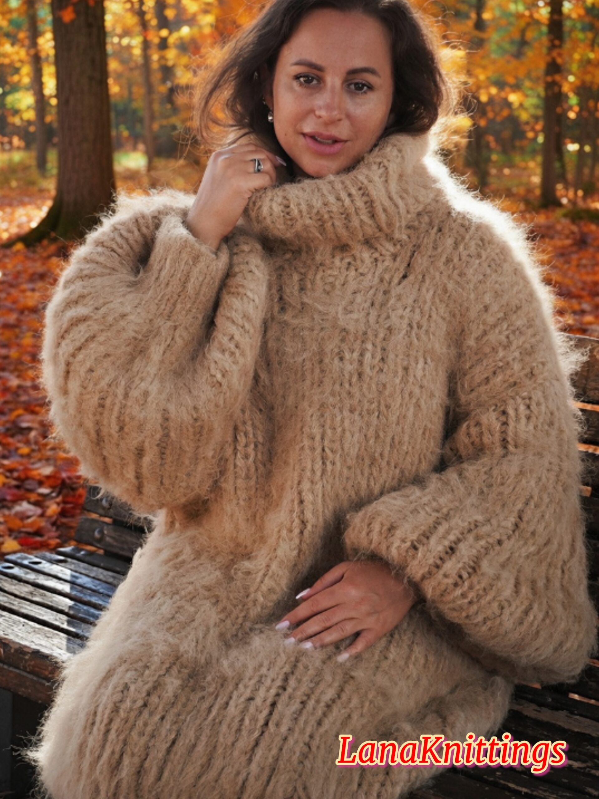 Camel Beige Longhair Mohair Sweater Thick Handmade Handknitted by Lanaknittings - Image 9
