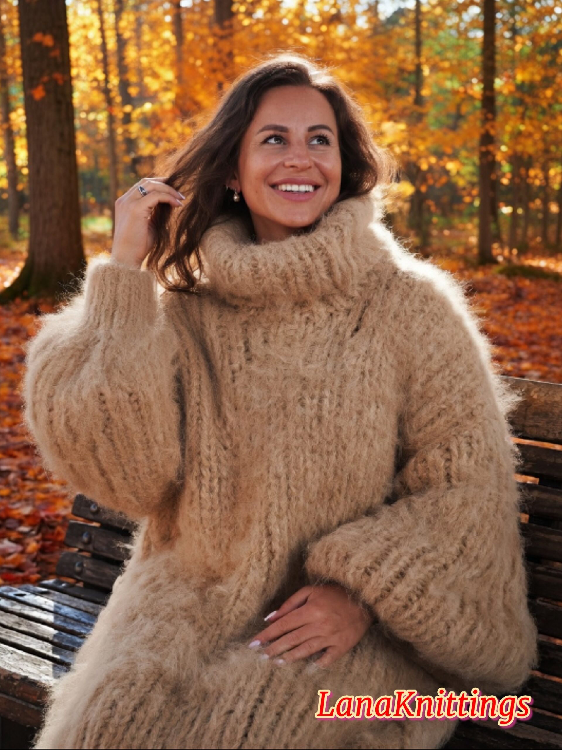 Camel Beige Longhair Mohair Sweater Thick Handmade Handknitted by Lanaknittings - Image 7