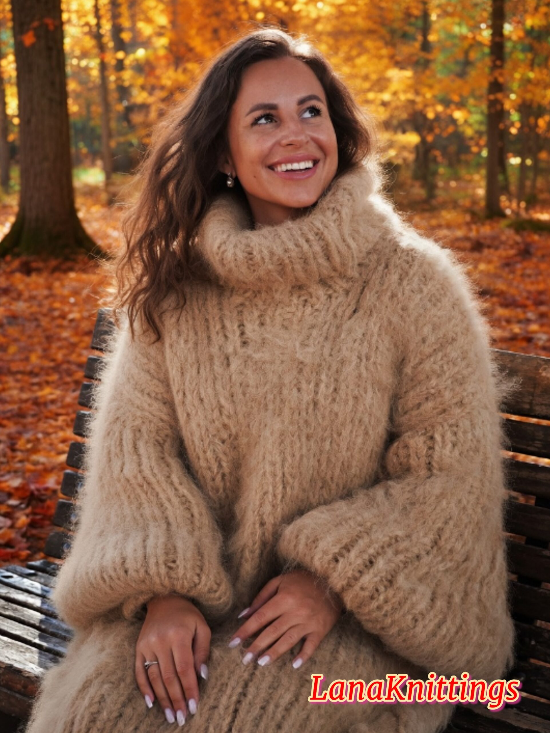 Camel Beige Longhair Mohair Sweater Thick Handmade Handknitted by Lanaknittings