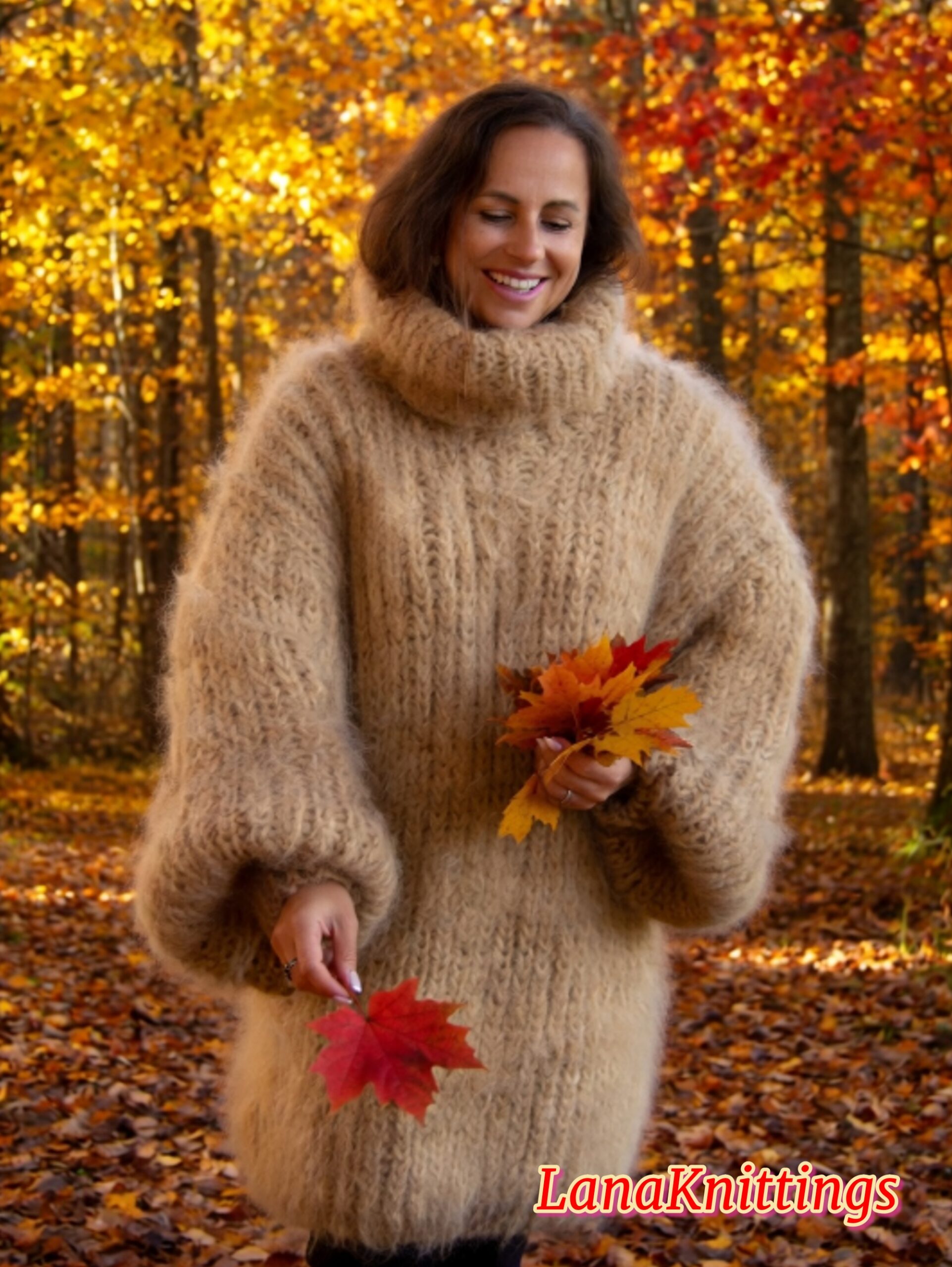 Camel Beige Longhair Mohair Sweater Thick Handmade Handknitted by Lanaknittings - Image 4