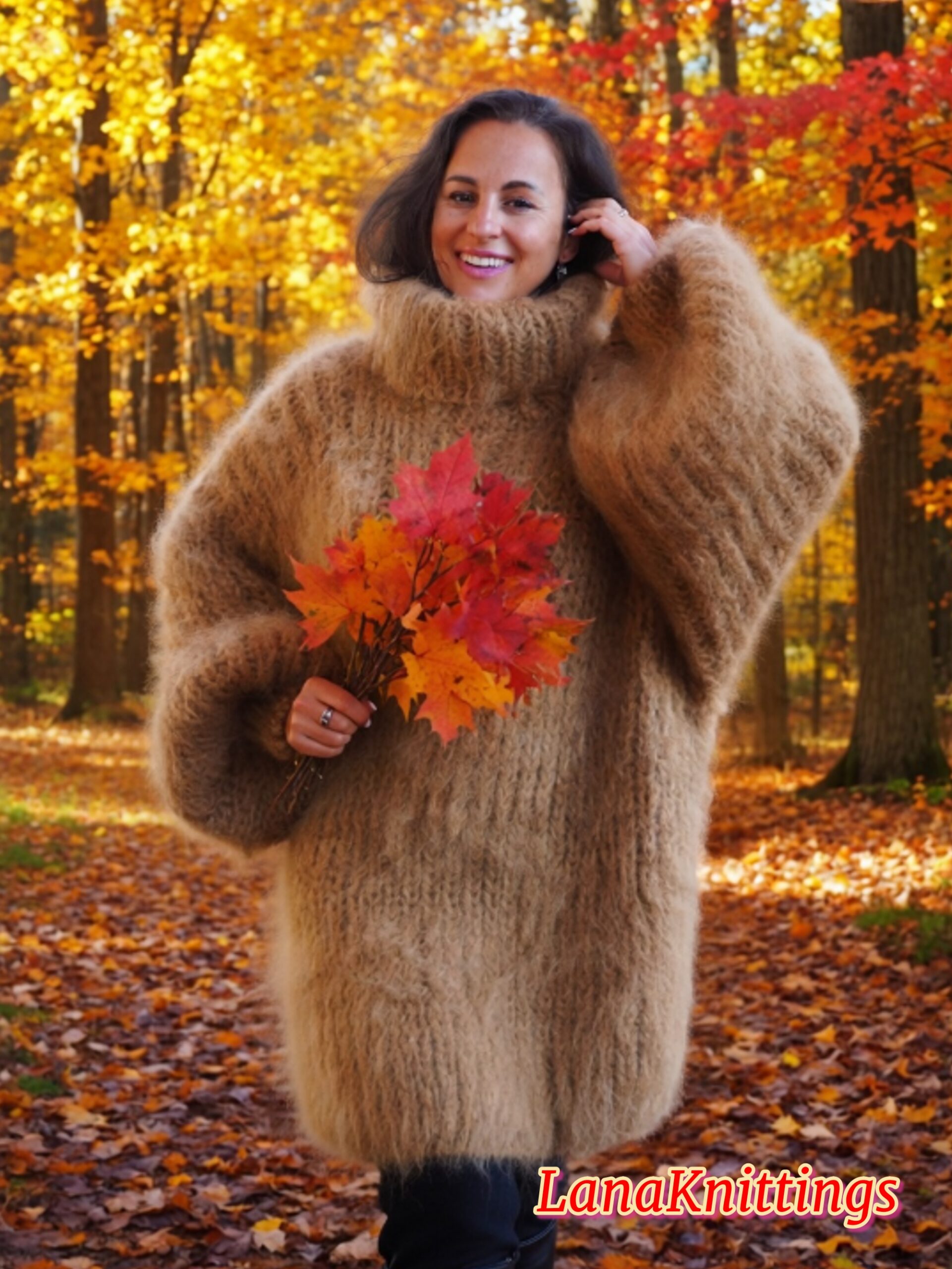 Camel Beige Longhair Mohair Sweater Thick Handmade Handknitted by Lanaknittings - Image 2