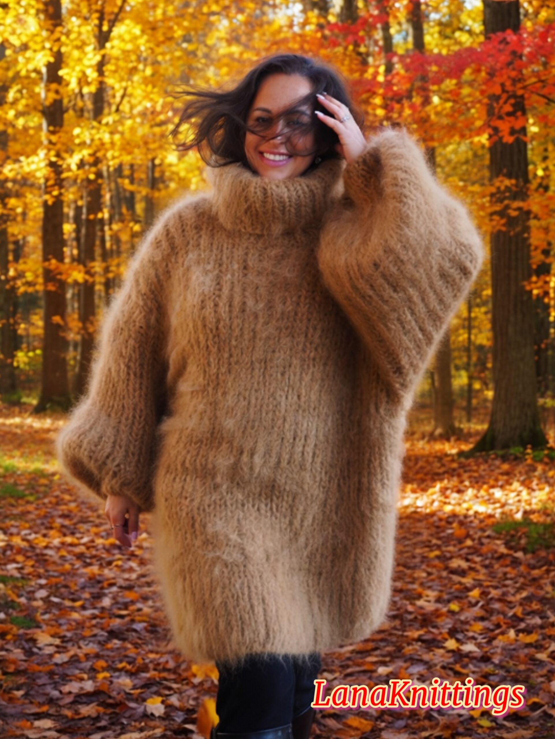 Camel Beige Longhair Mohair Sweater Thick Handmade Handknitted by Lanaknittings - Image 5