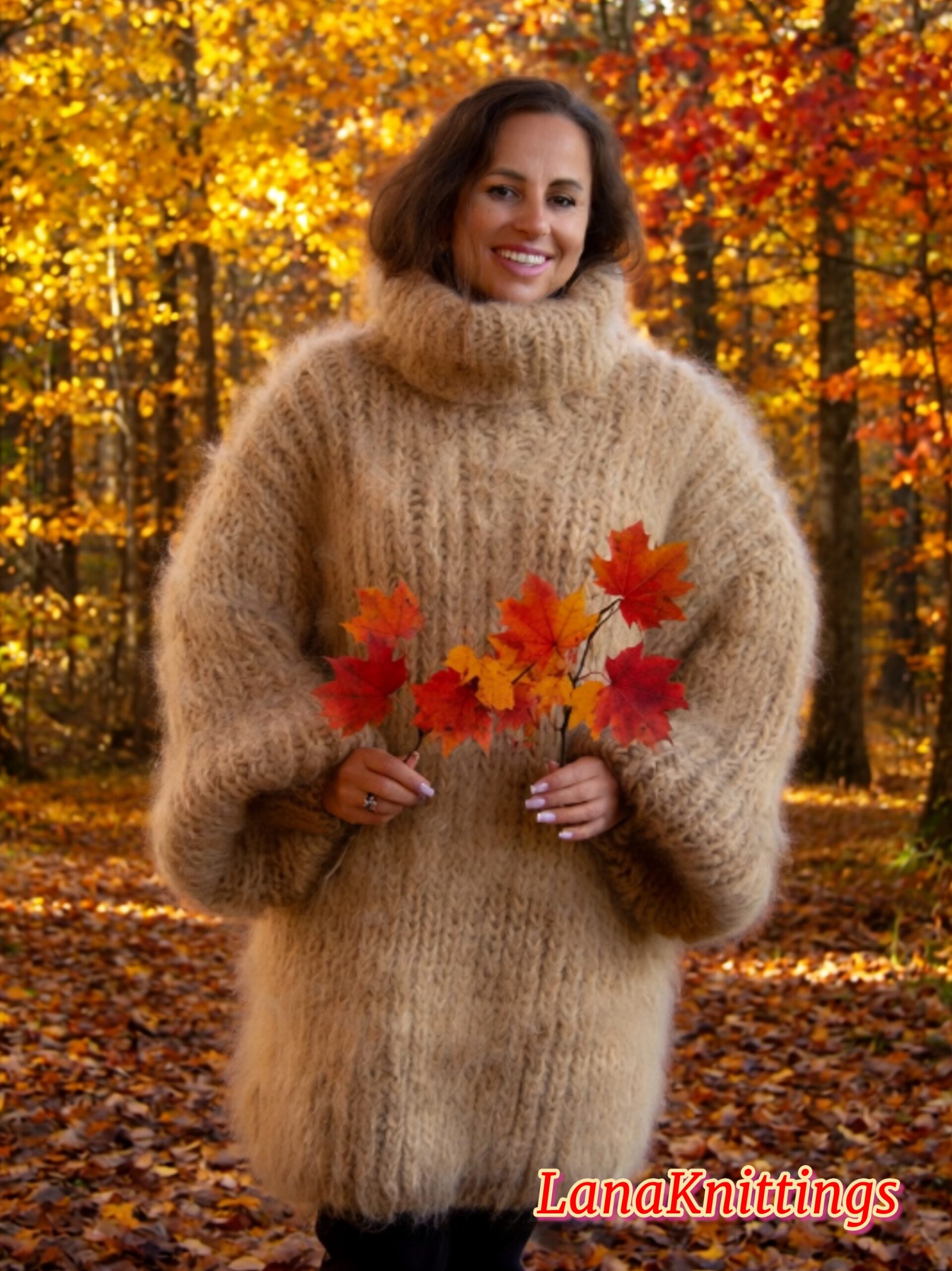 Camel Beige Longhair Mohair Sweater Thick Handmade Handknitted by Lanaknittings - Image 12