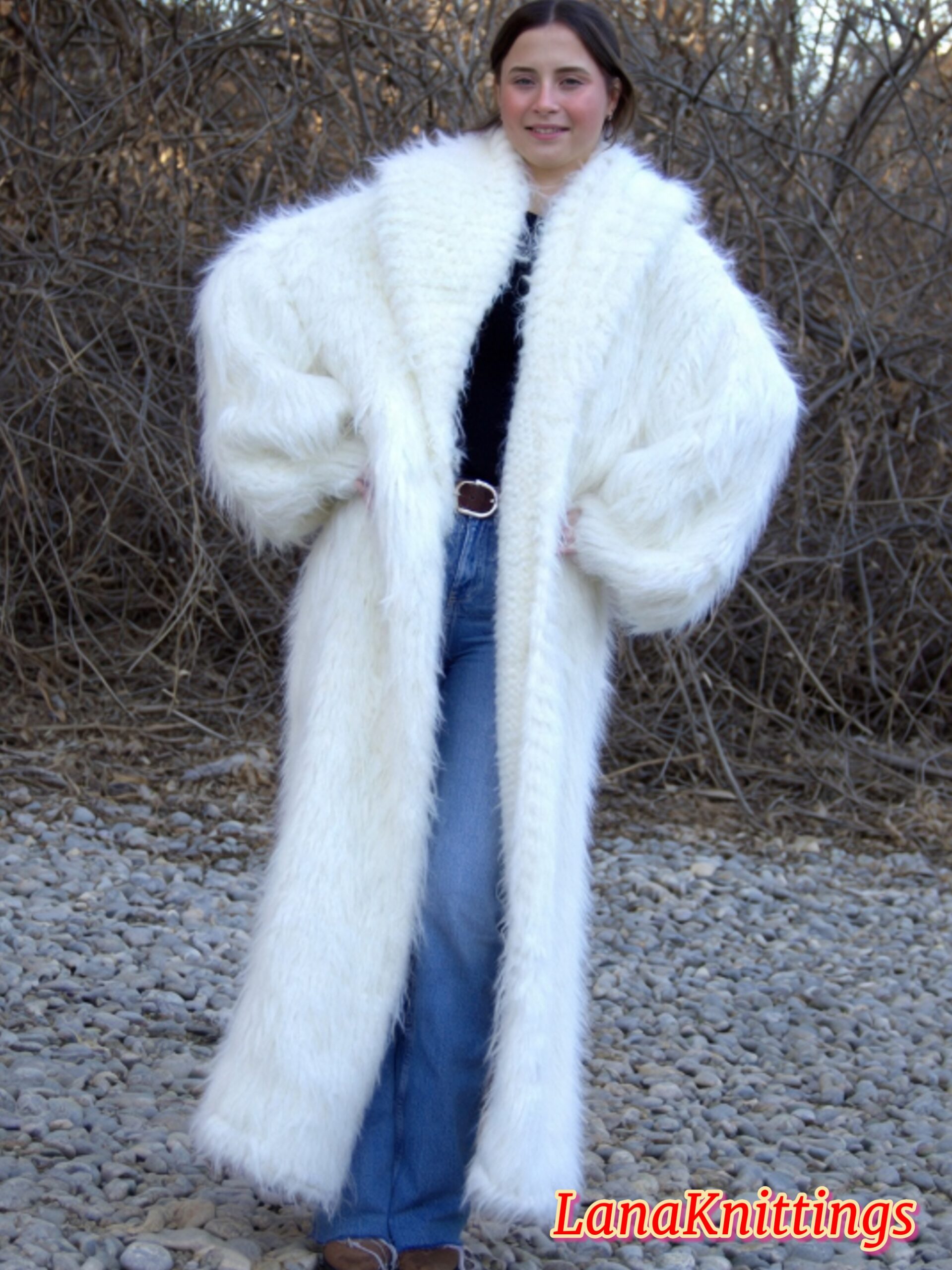 Mohair Long Coat Thick Mohair Shawl Neck HandKnitted - Image 10